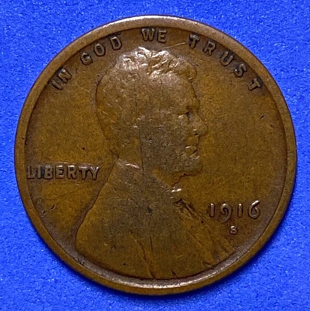 1916-S USA Lincoln Head One Penny - 1916 S Small US Wheat 1 Cent - FFF