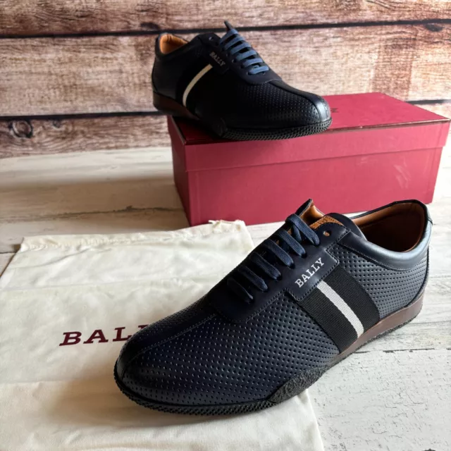BALLY FRENZ PERFORATED Leather Sneakers Size 12.5 Ink Blue 209.99 PicClick