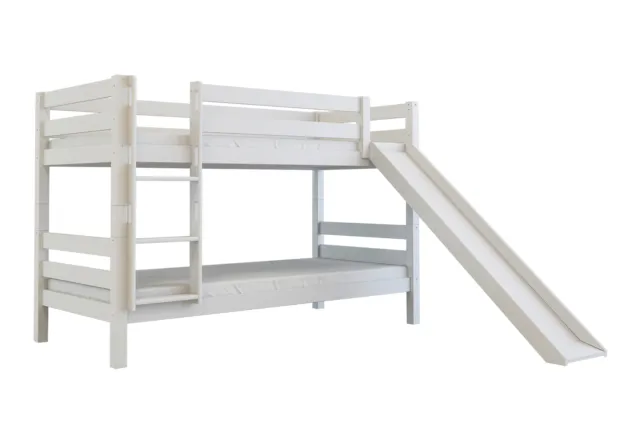 Etagenbett Kinderbett MARK 200x90 cm mit Rutsche Buchenholz massiv weiß