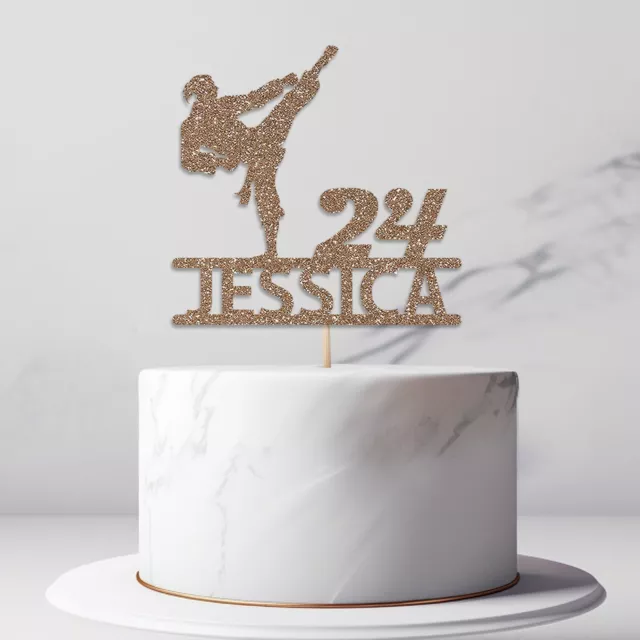Personalised Karate Cake Topper Birthday Cake Decor Glitter Topper Any Name Age