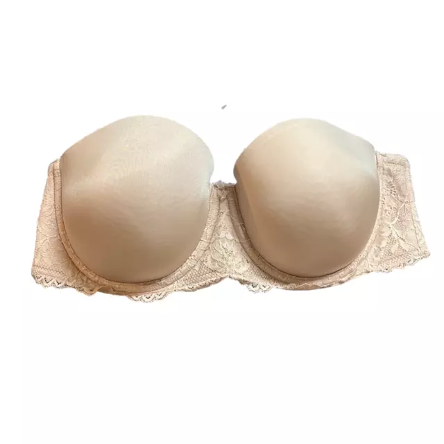 Torrid Sz 40D Curve Strapless Everyday Beige Push Up Lace Underwire Bra Lift