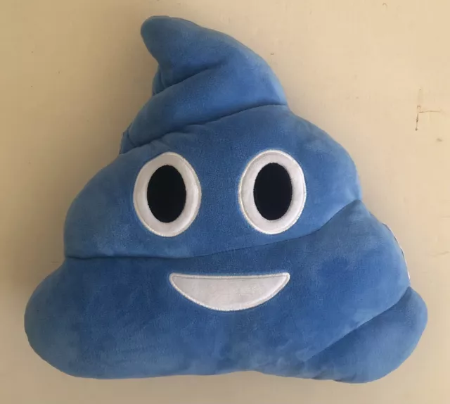 Smiling Poop Emoji - Blue Super Soft Throw Pillow 13" Plush - Fast Shipping