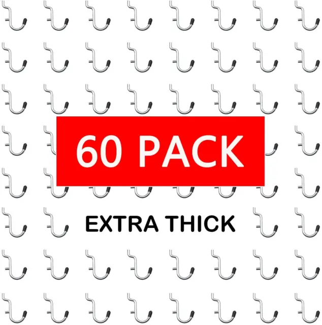 60 Pack 1/4" Pegboard J Hooks Metal J Hooks 1/4'' Pegboard Attachments Hooks Pe