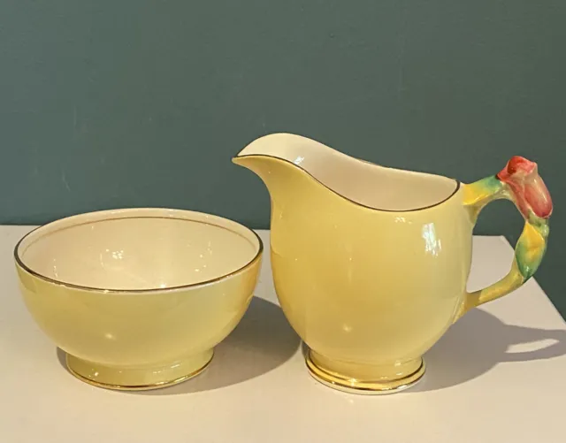 Vintage Royal Winton Grimwades Rose Pastel Yellow Sugar Bowl and Creamer READ