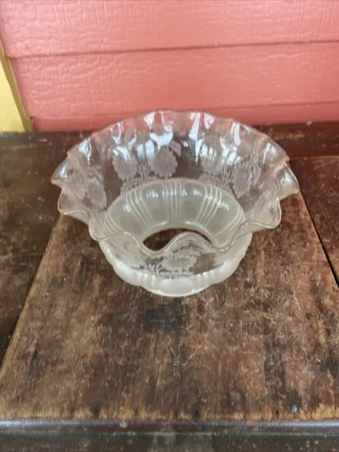 Single Antique Victorian Etched Glass Gas Lamp Shade 4” Fitter Flowers Floral