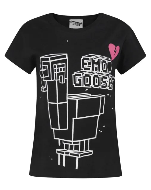 T-shirt Crossy Road EMO GOOSO Top nero per ragazze manica corta tee per bambini