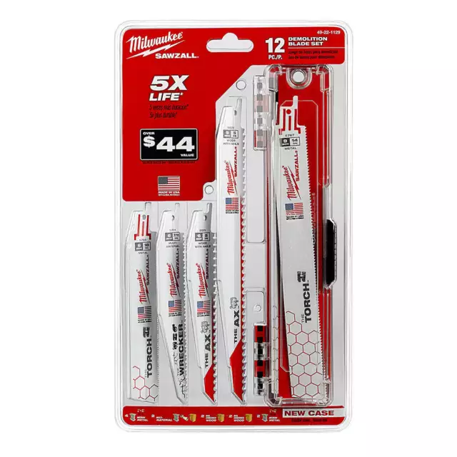 Milwaukee 49-22-1129 Nail-Guard Fang Tip Bi-Metal SAWZALL Blade Set - 12pc