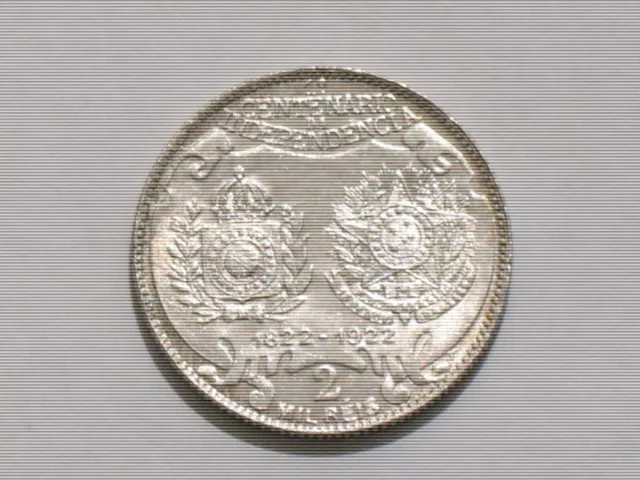 1822-1922 BRAZIL 2 MIL RIES BU 100 Year Independence Centennial Silver