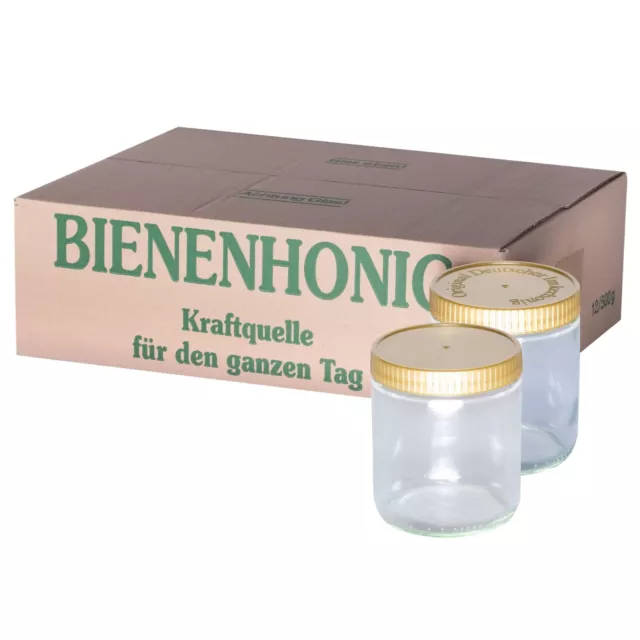 120x Neutralglas 500g Honigglas mit goldenem Deckel Gläser für Honig im Karton