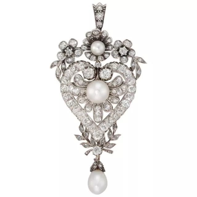 19th Century Victorian Vintage Style Pendant 925 Sterling Silver Pearl Floral