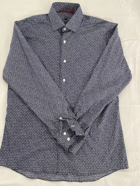 Bertigo Mens Shirt Size Eu 3 Medium Paisley Button Down Shirt Blue White Casual