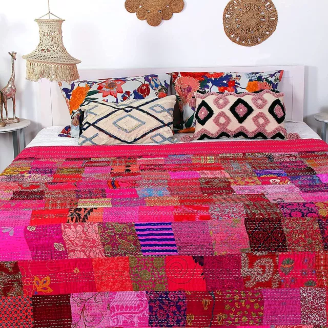 Beautiful Kantha Quilt Indian Throw Handmade Bedding Blanket Bedspread Patchwork