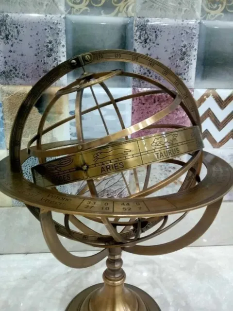 18" Nautical Brass Armillary Fully Sphere Engraved Astrolabe Globe For Decor