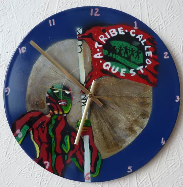 A TRIBE CALLED QUEST inspired rec wall clock..popart..spray paint art..recycled