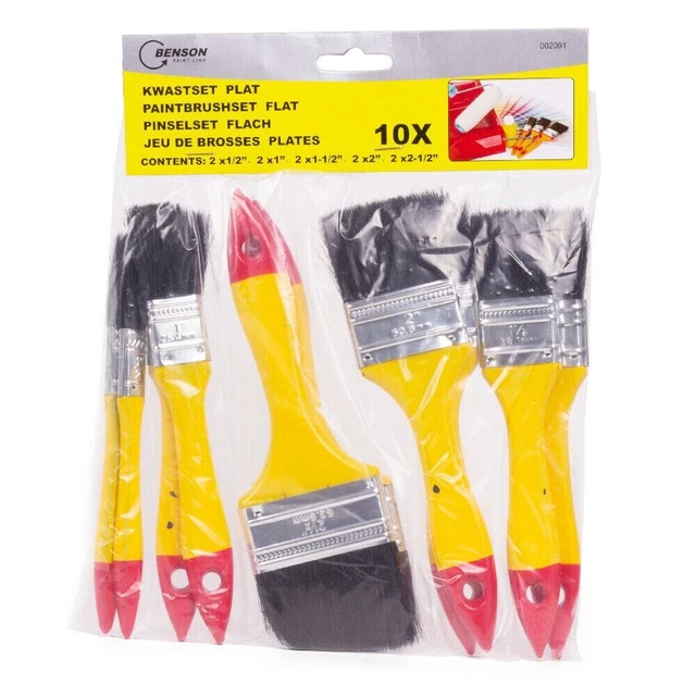 Pennelli Manico In Legno Set 10 Pittura Dipingere Vernice Metallo Legno Muro