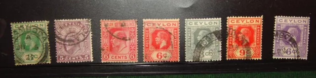 Lot of 7 Early CEYLON Stamps - 3, 5, 6 & 9 Cents