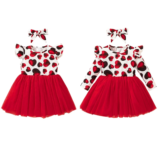 Abito abito bambina San Valentino stampa cuore con arricciacapelli gonna tutù + fascia