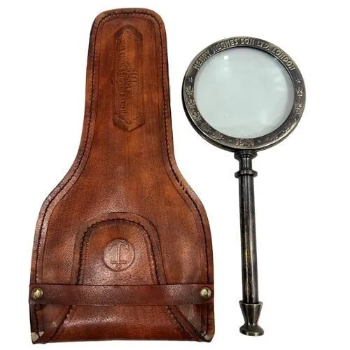 Antique Henry London Leather Case Brass Instrument Marine Handheld Magnifying...