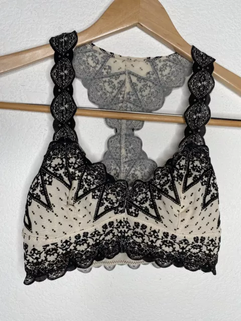 Free People Intimately Bralette Black Lace Nude Mesh Size XS