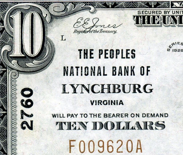 HGR SUNDAY 1929 $10 LYNCHBURG Virginia ((GORGEOUS)) Appears CHOICE UNCIRCULATED