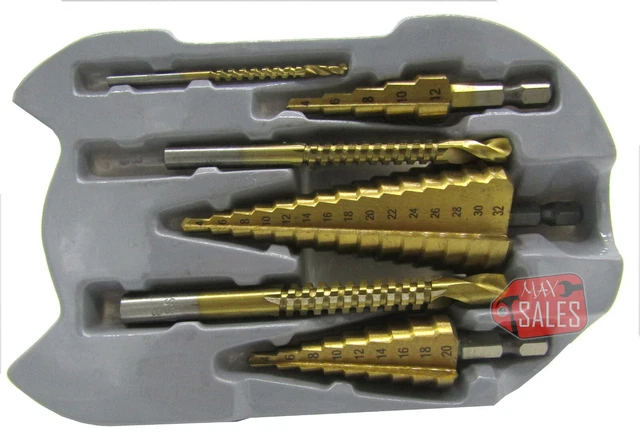 6Pc HSS Step Drill Bit & Saw Drills Set Metal Titanium Steel Hole Cut Cutting