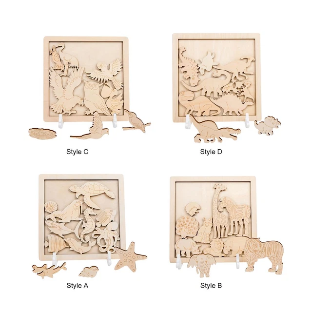 Cartoon Animal Jigsaw Puzzle with Painting Brush and Bracket Wooden Creative
