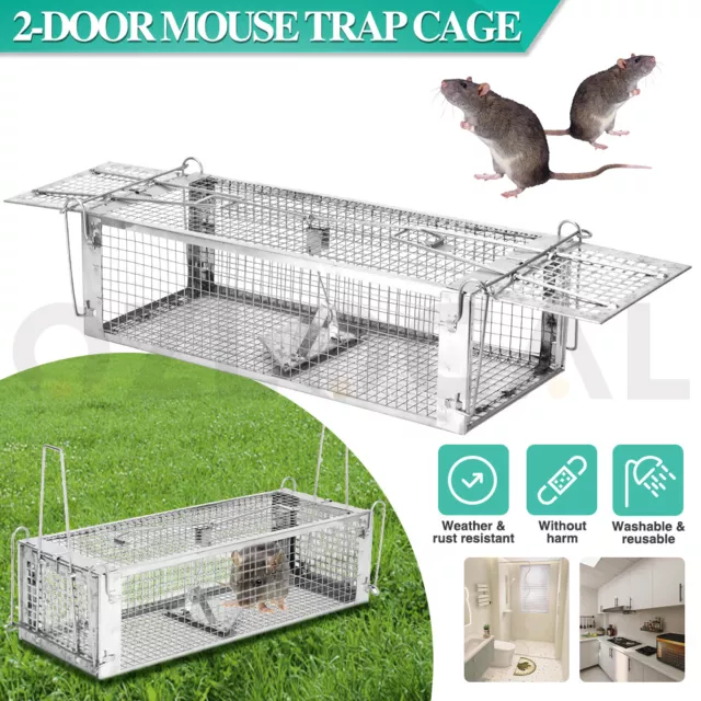 Humane Rat Trap Cage 2 Door Live Animal Catch Pest Rodent Mouse Bait Control Box