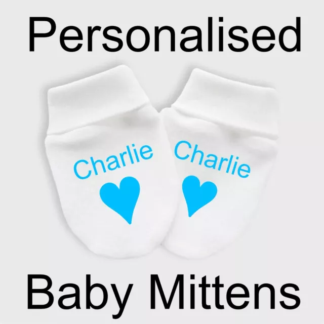 Personalised Baby Boy Mittens / Gloves / Scratch Mitts. New Baby Shower Gift