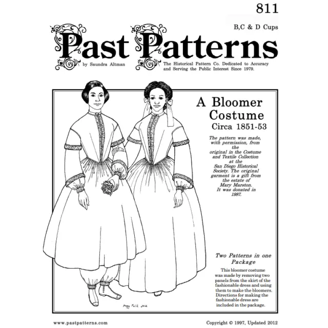 Past Patterns 0811-16-20 - Early 1850s Bloomer Costume Pattern bust size 38"-42"