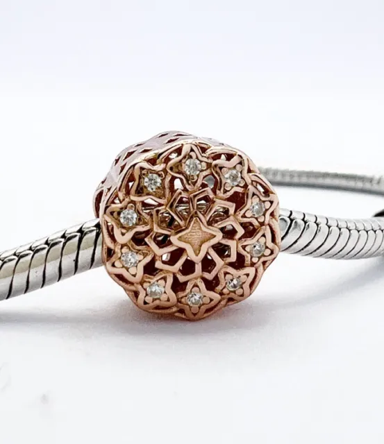 💖 Rose Flower Rose Gold Charm Bead Cubic Zirconia Genuine 925 Sterling Silver💖