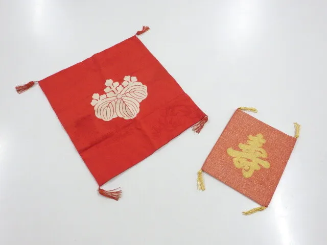 6444520: Japanese Kimono / Antique Fukusa / Set Of 2 / Mon Kinsha / Tsuzure