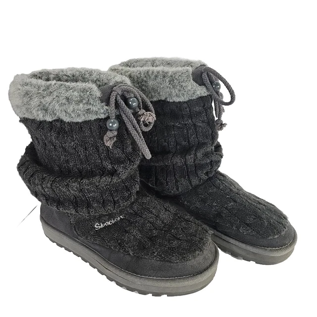 Skechers Australia Womens Gray Knit Keepsakes Blur Fur Trim Boots US Size 7