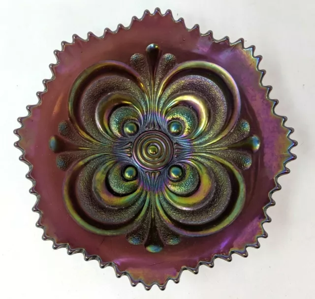 VTG Antique Imperial Purple Amethyst Scroll Embossed Carnival Glass Bowl KP21
