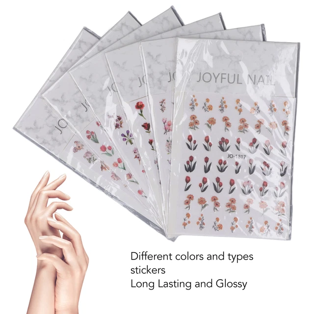 6 Sheets Nail Art Stickers 3D Flowers Nail Stickers Spring Summer Self Adhes Esp