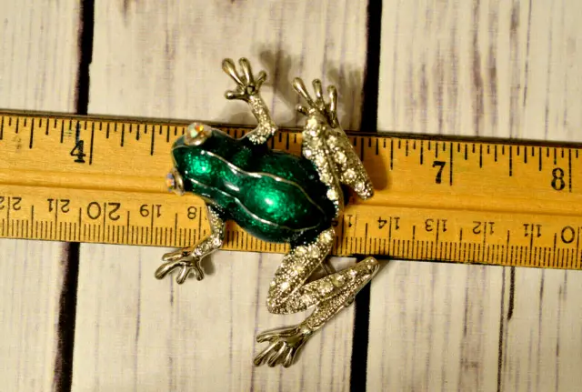 enamel AB rhinestone green enamel frog brooch pin QVC