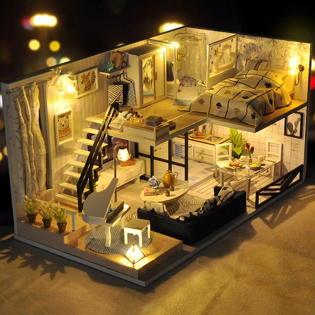 Creative Wooden Model House Kit with Music/Dust Cover/Light Gift for Boys Girls