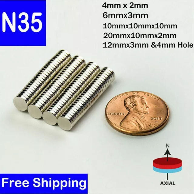 5-50Pcs N35 Neodymium Block Round Magnet Super Strong Rare Earth Magnets Lot