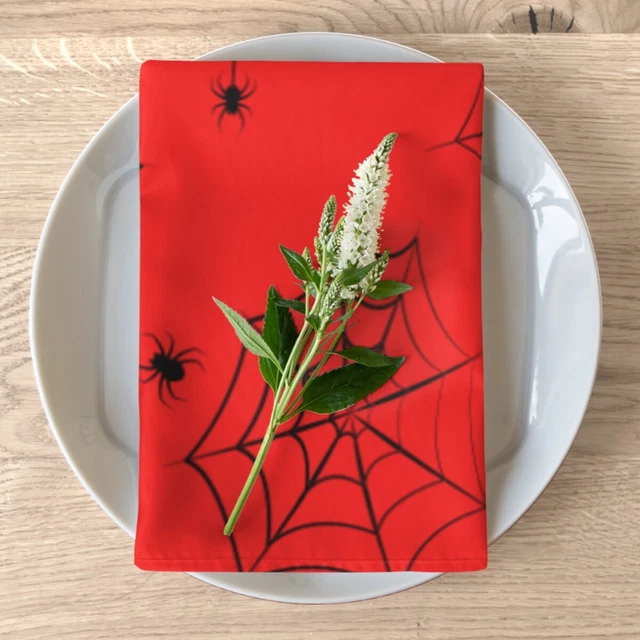 Halloween Orange with spiders and webs set of 4 color on one side Napkins