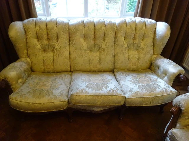 English Country House Fine Three Piece Suite Beech Framed Horse Hair Upholstered