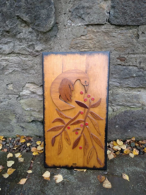 Mid Century Teak Art Artwork Relief Sculpture Bird Retro MCM Vintage