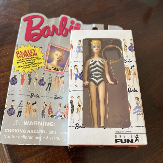 Vintage Barbie Keychain Blonde Hair Black and White Swimsuit Basic Fun New 1995