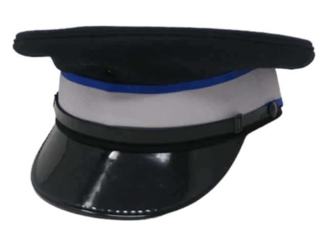 Ex Police Peak Cap Black Wool Felt Reflective Banding Uniform Patrol Grade 1