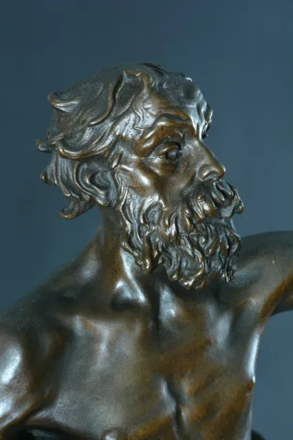 19th Old Large Bronze Eugene Rousseau Portrait of Diogenes Greek Philosopher
