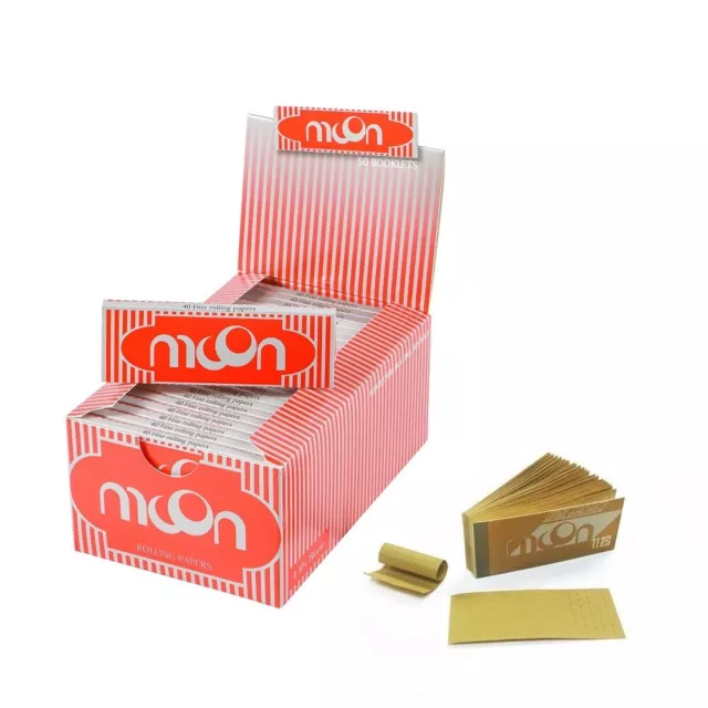 1 Box 50 Booklets Moon Red Cigarette Rolling Papers 70*36mm 2500 Leaves & Tips
