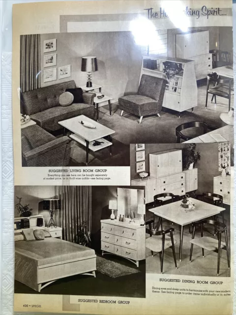 1955 Spiegel Catalog Print Ad Mid Century Modern Gossip Benches Room Screens