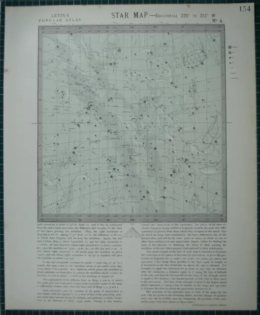 1883 Letts Star Map & Constellations ~ Astronomy Sagittarius Hercules Serpens