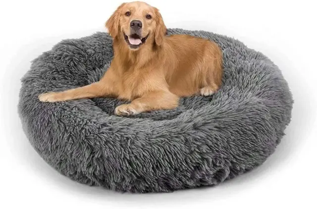 Dog Bed, Cat Calming Bed, Faux Fur Pillow Pet Donut Cuddler round Plush Bed for
