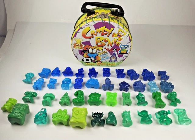 Lot of 40+ Gogos Crazy Bones w/ Case Green Blue Translucent Mix Scarce Vintage