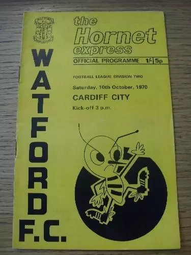 10/10/1970 Watford v Cardiff City  (Light Crease, Small Pen Mark On Back). No ob