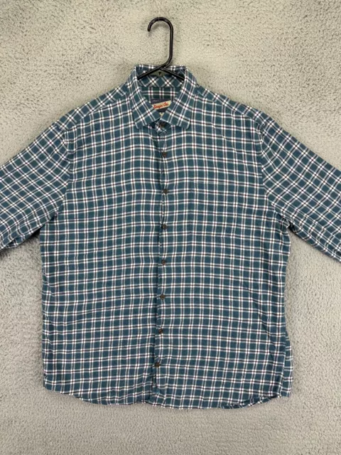 Johnnie-O Shirt Mens Large Blue/Red Hangin Out Flannel Button Up Plaid Cotton